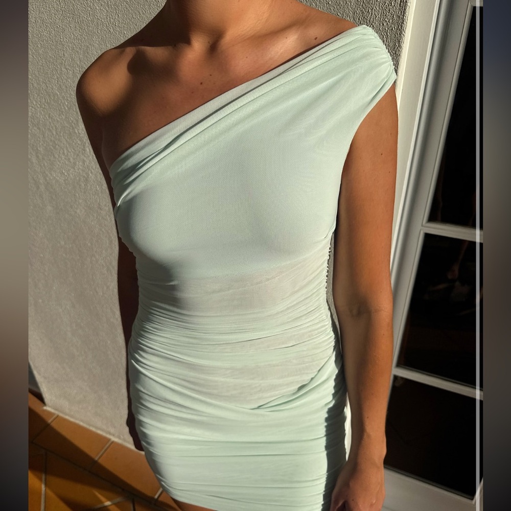 Bec + Bridge Asilia Green Asymmetrical Ruched One Shoulder Dress
